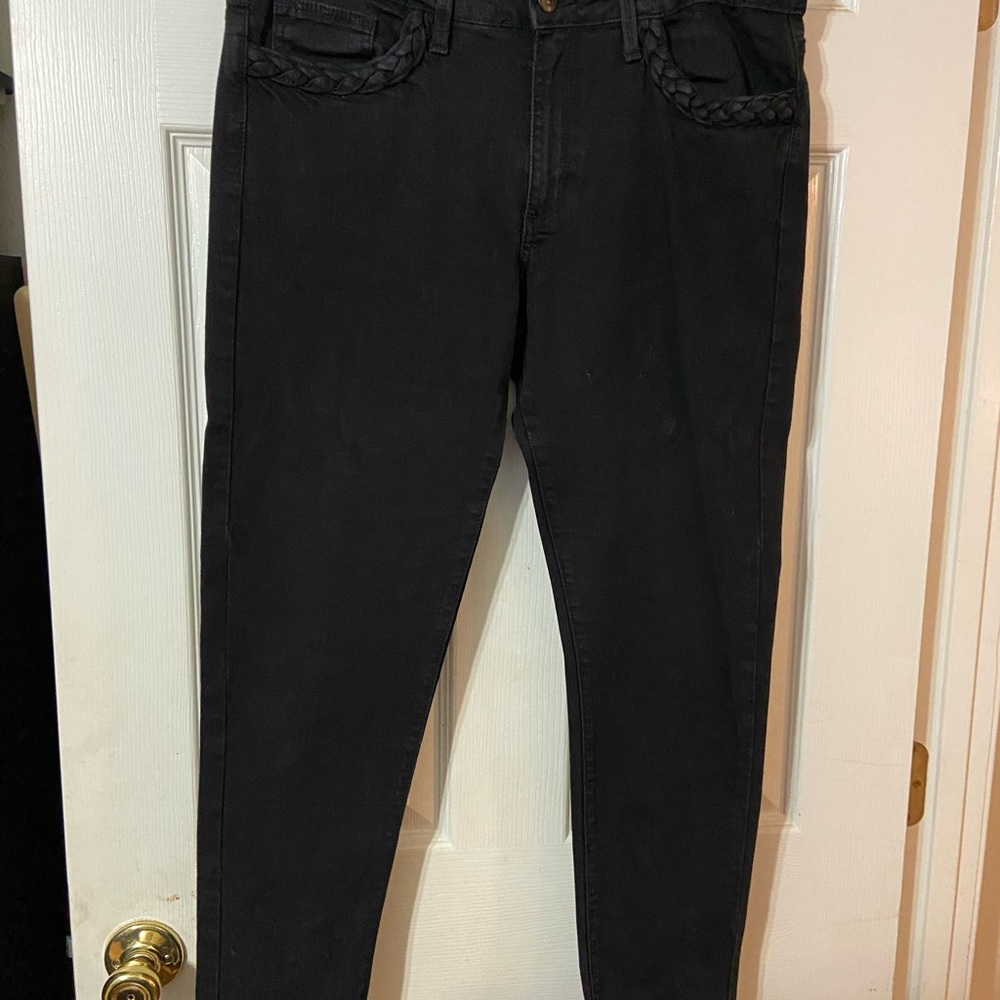 Just Black Black Stretch Denim High-Rise Jeans with Braided Detail Pockets